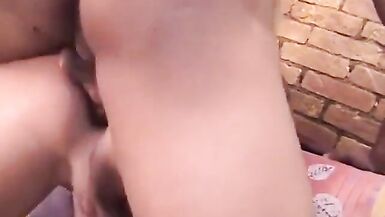 Tattooed blond tranny gets her asshole fucked by a stud indoors - 11 image