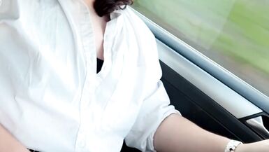 Shemale Janice Renee strokes her cock and cums in public - 15 image