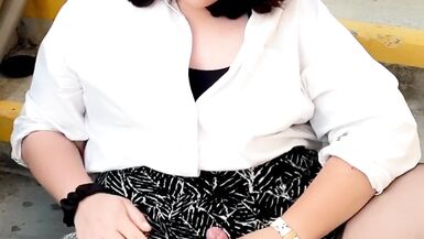 Shemale Janice Renee strokes her cock and cums in public - 5 image