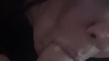 Trans girl sucks daddy's cock and cums on her face