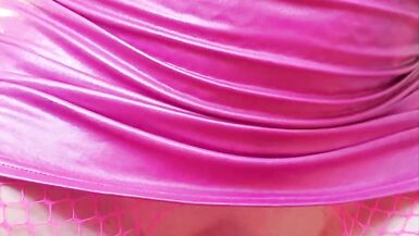 Sexu trans girl Krystall Cox in pink fishnets riding a huge dildo - 14 image