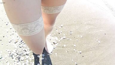 nude stocking at the public beach - 10 image