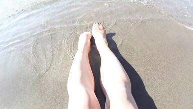 nude stocking at the public beach - 12 image