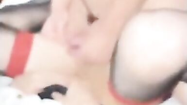 TS shemale wearing uniform and black stockings was satisfied for a night - 11 image