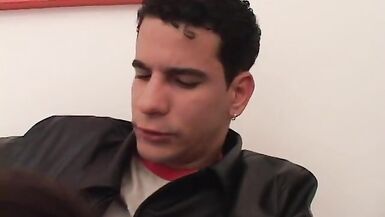 Tranny gets horny and rides on guys big cock and bounce her tits hard - 3 image