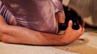 Boy in toe socks shoves a fat black dildo deep into his anus to cum properly with cum lube - 12 image