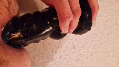 Boy in toe socks shoves a fat black dildo deep into his anus to cum properly with cum lube - 6 image