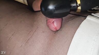 Sissyboy in pantyhose cums with huge load - 14 image