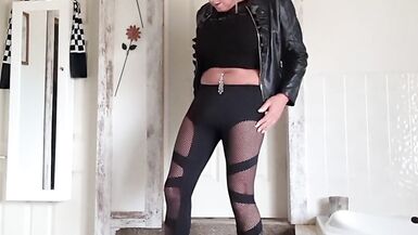 Vid 2 another angle Sexy Hot Crossdresser French Nails Leather Jacket - 2 image