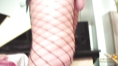 Hung Mariana legs her massive cock swing as she gets her big round tranny tits out to play with her nipples while she gets hard - 2 image