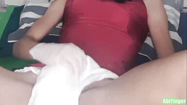 Latex Gloved Sissy Masturbation in White Diaper - 11 image