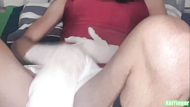 Latex Gloved Sissy Masturbation in White Diaper - 13 image