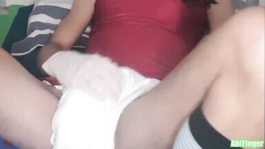 Latex Gloved Sissy Masturbation in White Diaper - 3 image