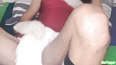 Latex Gloved Sissy Masturbation in White Diaper - 5 image