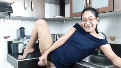 Sexy tgirl in blue dress cums - 7 image