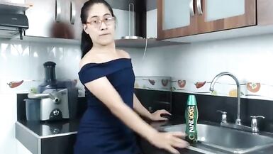 Sexy tgirl in blue dress cums - 9 image