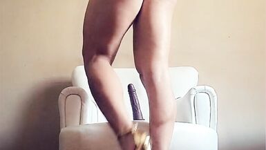 Cute Crossdresser With Fishnets and Golden Heels - 14 image