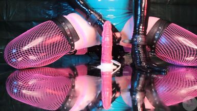 Blonde Sissy Riding Her Dildo In Her Latex Suit For The First Time - 1 image