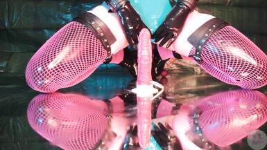 Blonde Sissy Riding Her Dildo In Her Latex Suit For The First Time