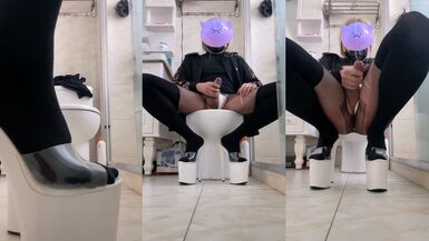 Blond crossdresser hellpunk_meow Masturbating in black stockings and high heels 2022-2 - 1 image