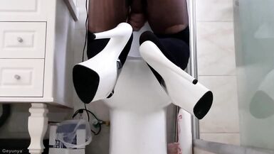 Blond crossdresser hellpunk_meow Masturbating in black stockings and high heels 2022-2