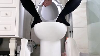 Blond crossdresser hellpunk_meow Masturbating in black stockings and high heels 2022-2 - 15 image