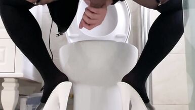 Blond crossdresser hellpunk_meow Masturbating in black stockings and high heels 2022-2 - 6 image