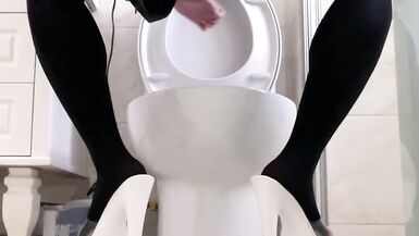 Blond crossdresser hellpunk_meow Masturbating in black stockings and high heels 2022-2 - 7 image