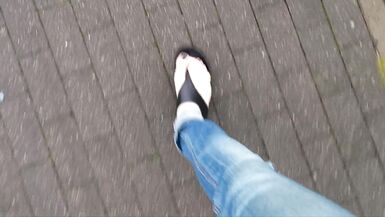 public crossdressing - showing sexy feet - 6 image