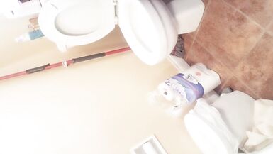 Bathroom funtime with sexy trans slut fucking her ass with a brush - 14 image