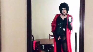 Heavy makeup sissy in PVC in hotel room after getting fucked by random - 1 image