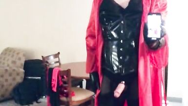 Heavy makeup sissy in PVC in hotel room after getting fucked by random - 14 image