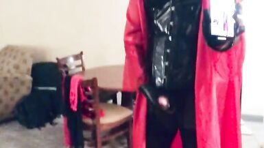 Heavy makeup sissy in PVC in hotel room after getting fucked by random - 15 image