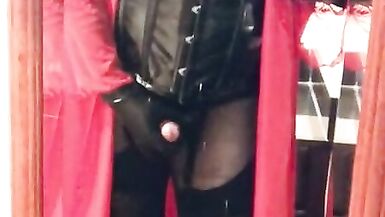 Heavy makeup sissy in PVC in hotel room after getting fucked by random - 5 image