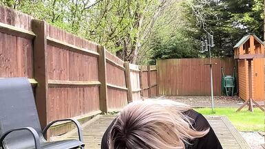 Amateur crossdresser Kellycd2022 sexy milf pissing and masturbating in black seamless pantyhose outdoors - 1 image