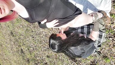 Goth trans girl gets her cock sucked outside by trans goth girlfriend - 11 image