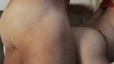 Sexy transvestite in red lingerie with real small tits gets fucked standing in front of the camera - 11 image