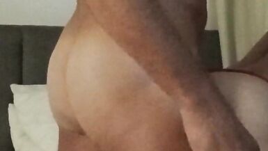 Sexy transvestite in red lingerie with real small tits gets fucked standing in front of the camera - 12 image