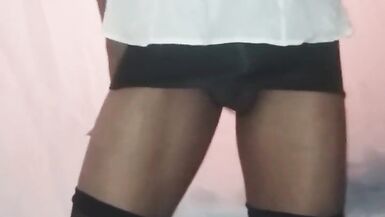 Sexy ebony crossdresser seducing best friend - 3 image