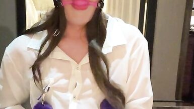 Ball gag nose hook like a slut doggy with nipple clamp - 2 image