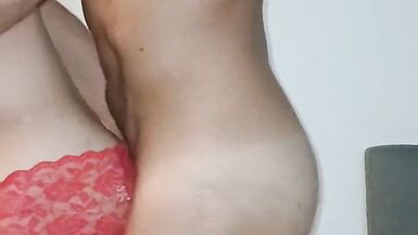 crossdresser gets fucked standing against the wall - 13 image