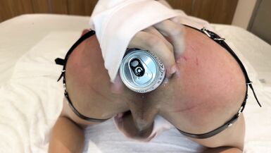 shemale destroy ass with can of energy drink - 13 image