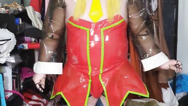 Kigurumi Roll PVC Bunny Suit Breathplay and Hands Free Vibrator - 10 image