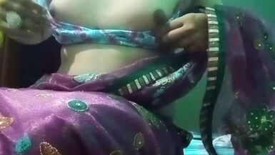 Indian Gay Crossdresser in Pink Saree Pressing and Milking His Boobs so Hard and Enjoying the Hardcore Sex - 1 image