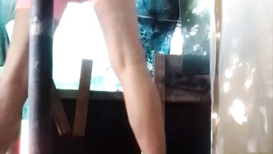 Outside in my homemade pink outfit and my black fur coat - 7 image