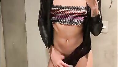 Inexperienced transvestite showing off for the camera and giving a golden shower - 9 image