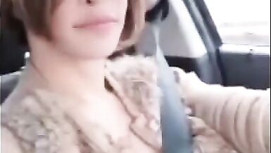 Sissy Surprise in the car driving Beautiful face - 5 image