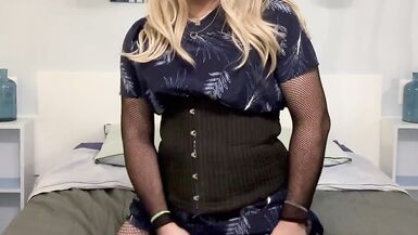 On my bed in a blue dress for a cumshot - 12 image