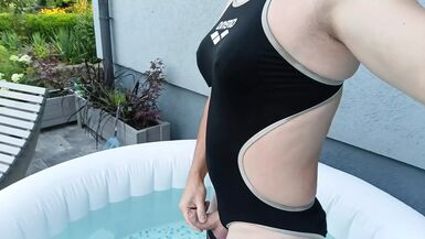 Sissies in sexy black arena swimsuit and big sliding in poil - 1 image