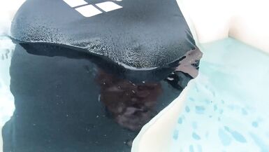 Sissies in sexy black arena swimsuit and big sliding in poil - 4 image